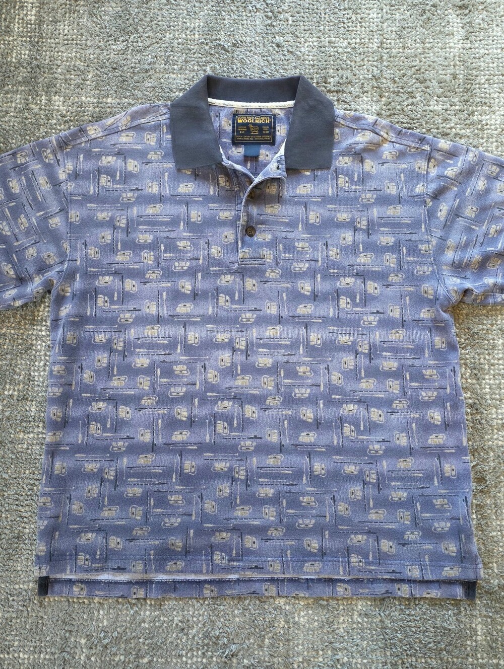 Woolrich Blue Tackle Fishing pique Polo Shirt Men's M Blue Purple vintage Y2K